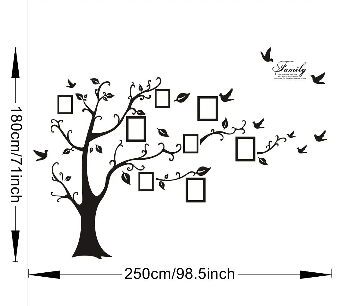 Large 200*250Cm/79*99in Black 3D DIY Photo Tree PVC Wall Decals/Adhesive Family Wall Stickers Mural Art Home Decor