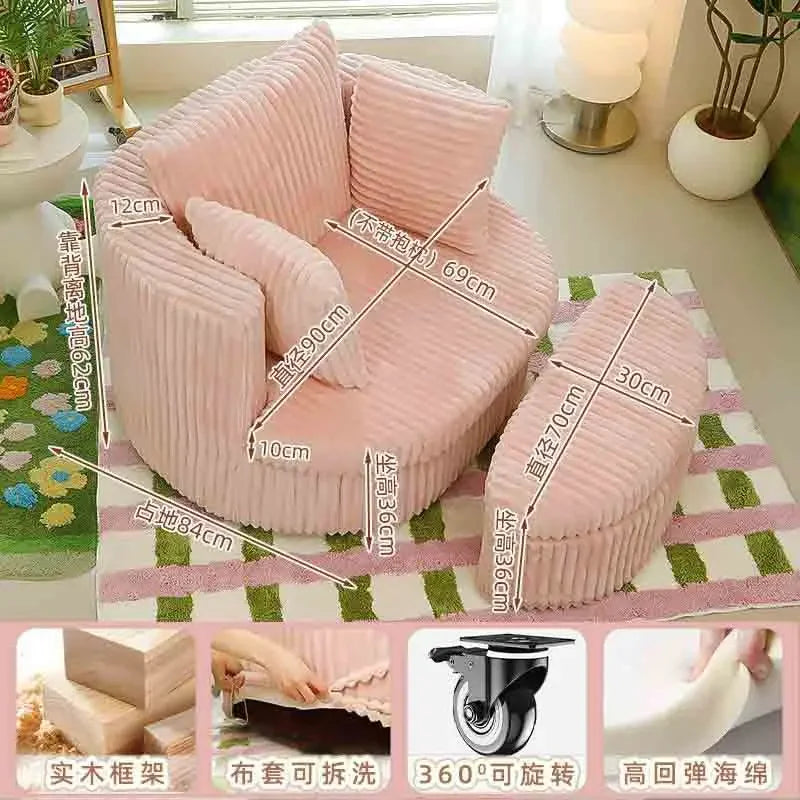 Leisure Comfy Single Sofa Chair Soft Upholstered Movable Swivel Accent Chair for Living Room Bedroom Armchair with Wheels