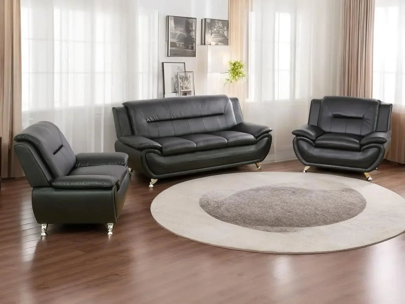 Creamy White Leather Couches for Living Room, Sectional Sofa Living Room Furniture Sets, Sofa and Loveseat Set, Sofa Couch Set