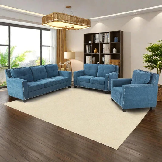 Cars Sofa for Living Room Set 3 Piece Modern Decor Loveseat Set with Arms and Nailhead,Includes Couch and A