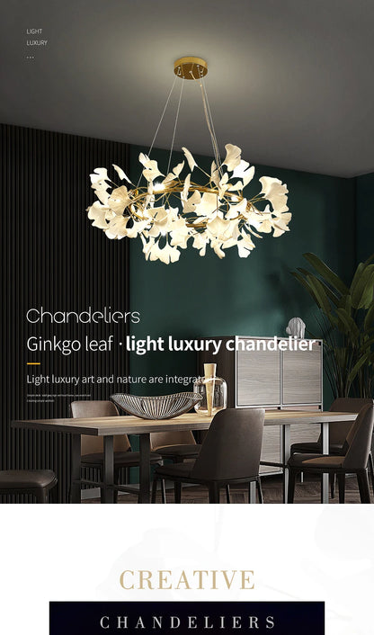 Nordic gingko leaf LED chandelier modern Kitchen living room Bedroom Dining room round interior loft ceiling hanging light