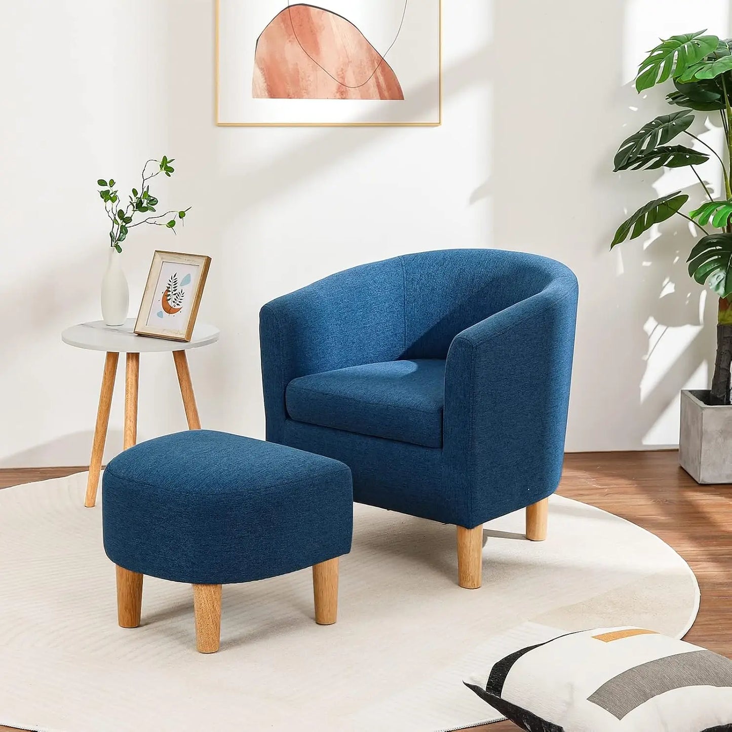 Accent Chair, Sherpa Chair White Fluffy Chair Teddy Barrel Chair with Ottoman Comfy ArmChair Footrest Set