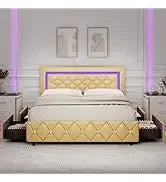 King and Headboard,Boucle Upholstered Platform Bed Frame,Modern Style,Soft Rounded Corners,No Box Spring Required,Easy