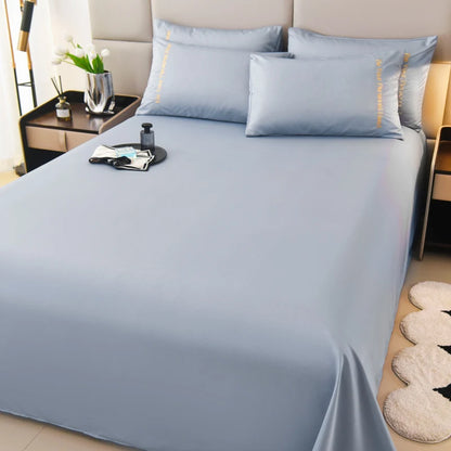 3PCS Solid Color Flat Sheet With English Embroidery Pillowcases Soft & Breathable Bed Sheet Hotel Quality Microfiber Bed Cover