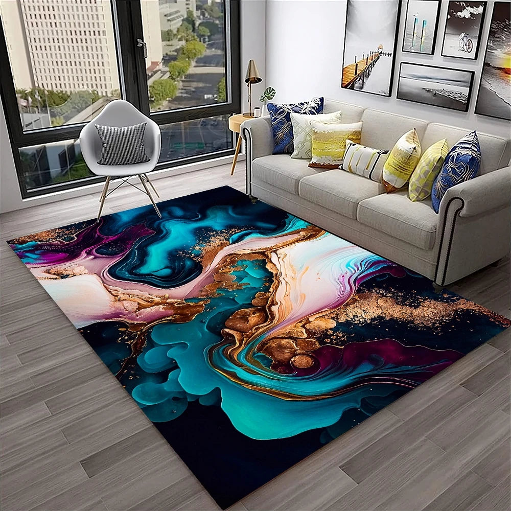 HD Colour Fluid Irregular Illusion Marble 3D Carpet Rug for Home Living Room Sofa Doormat Decor,kids Area Rug Non-slip Floor Mat