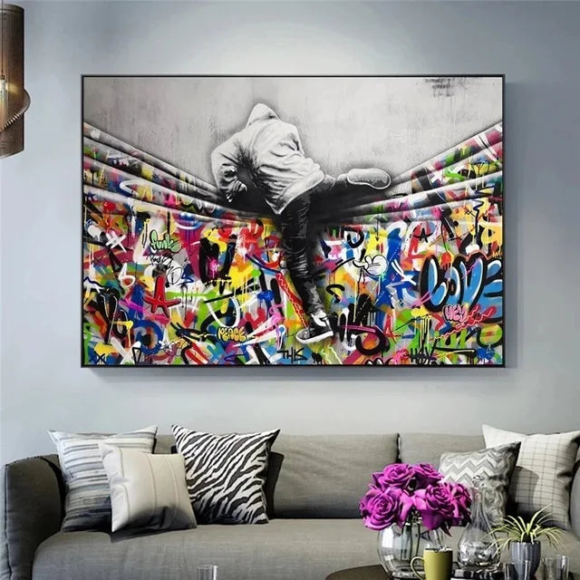 Canvas Wall Art Painting Abstract Banksy Graffiti Art Picture Funny Monkey Street Pop Wall Art Posters for Home Bedroom Decor