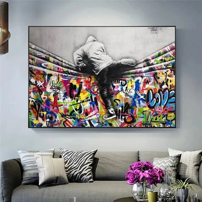 Canvas Wall Art Painting Abstract Banksy Graffiti Art Picture Funny Monkey Street Pop Wall Art Posters for Home Bedroom Decor