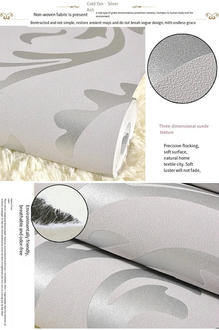 53cm European Style Acanthus Leaf Non-self-adhesive 3D Bedroom Living Room TV Background Wall Non-woven Hook Flower Wallpaper