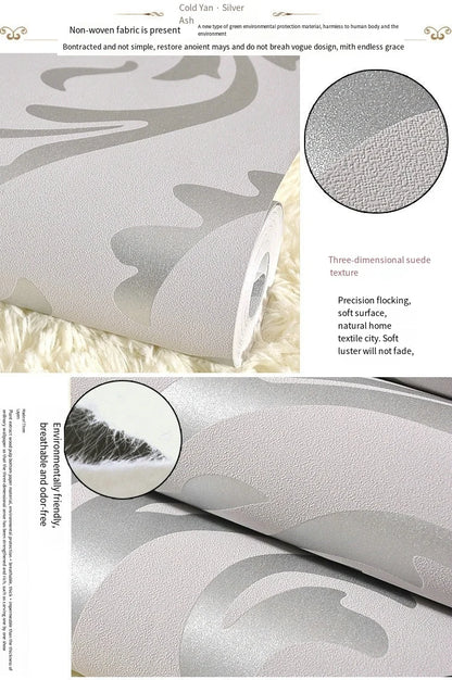 53cm European Style Acanthus Leaf Non-self-adhesive 3D Bedroom Living Room TV Background Wall Non-woven Hook Flower Wallpaper