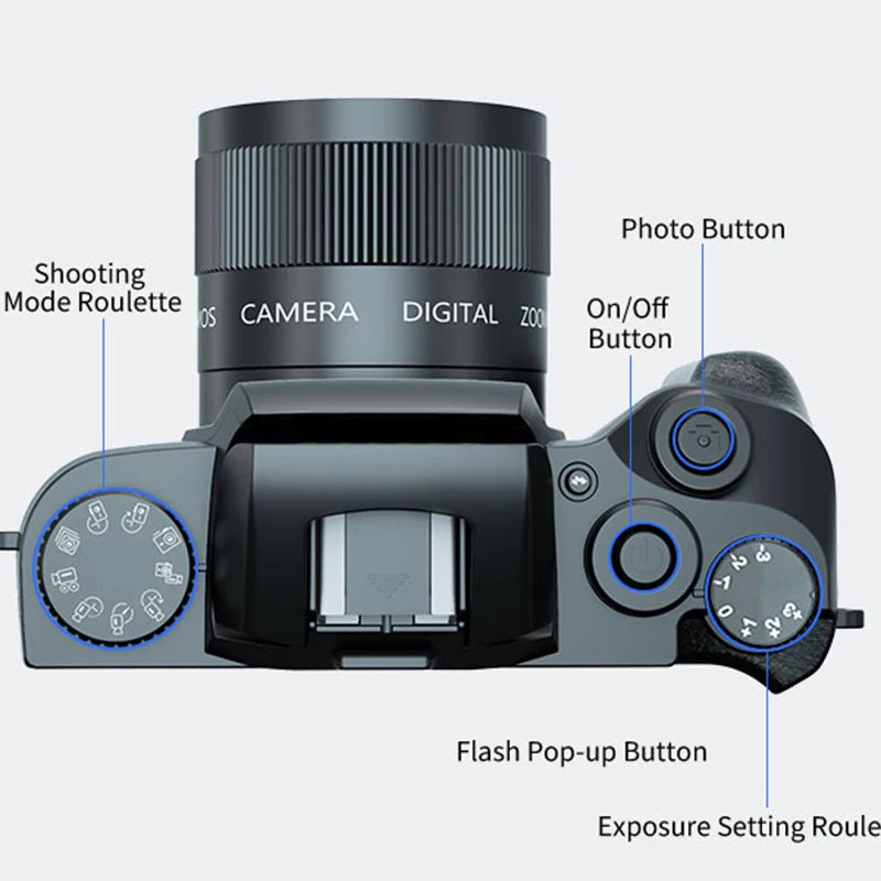 2025 16X Zoom 64MP DSLR HD WIFI Cameras 4.0 Touchscreen 4K Digital for Tiktok Photography Video Live Streaming Vlogging