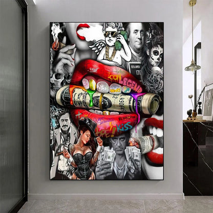 Luxury Dollar Sexy Lips Wall Art Poster Graffiti Abstract High End Mural Modern Home Room Decor Canvas Painting Picture Prints