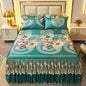 3pcs Set Luxury Classic Floral Bed Skirt with Pillowcase, Ice Silk Flower Print Bedding Set for Dorm, Bedroom, Guest Room Decor