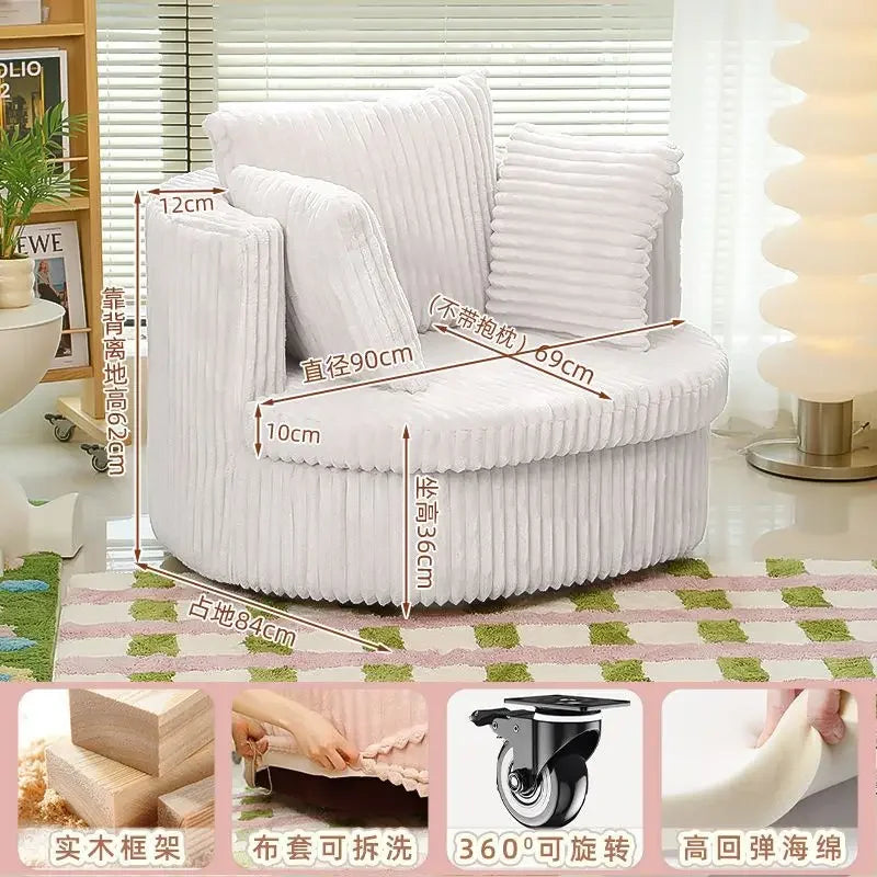 Leisure Comfy Single Sofa Chair Soft Upholstered Movable Swivel Accent Chair for Living Room Bedroom Armchair with Wheels