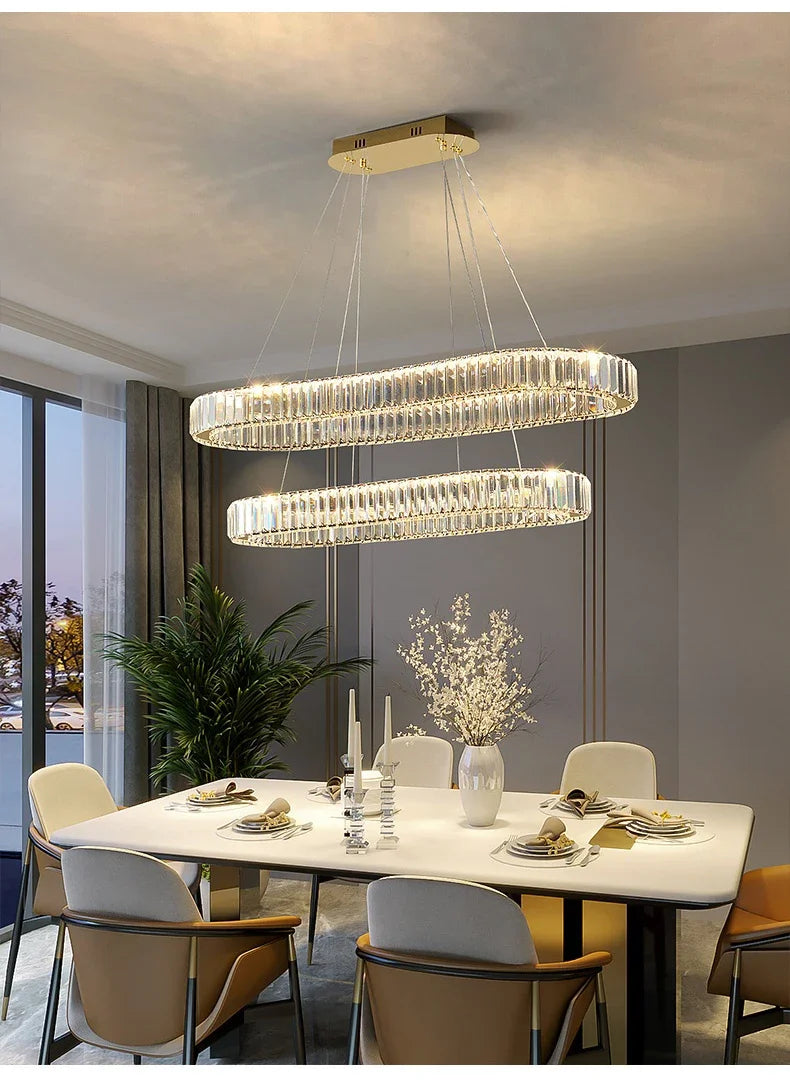 2024 Led Luxury Crystal Ceiling Pendant Lamp Living Room Bedroom Hanging Chandelier Bar Dining Table Light for Room Decor Lustre
