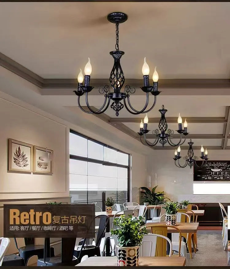 American Simple Living Room Light Modern Dining Room Bedroom Chandelier Black Iron Nordic Style Room Decoration Lighting Chandel