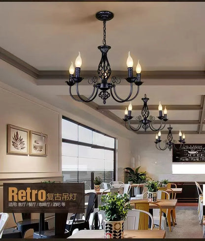 American Simple Living Room Light Modern Dining Room Bedroom Chandelier Black Iron Nordic Style Room Decoration Lighting Chandel