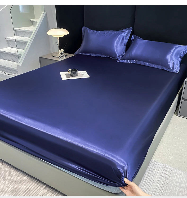 Rayon Satin Waterproof Fitted Sheet Silky Solid Color Bed Sheet Elastic Band Sheets Smooth Bedsheet Mattress Cover