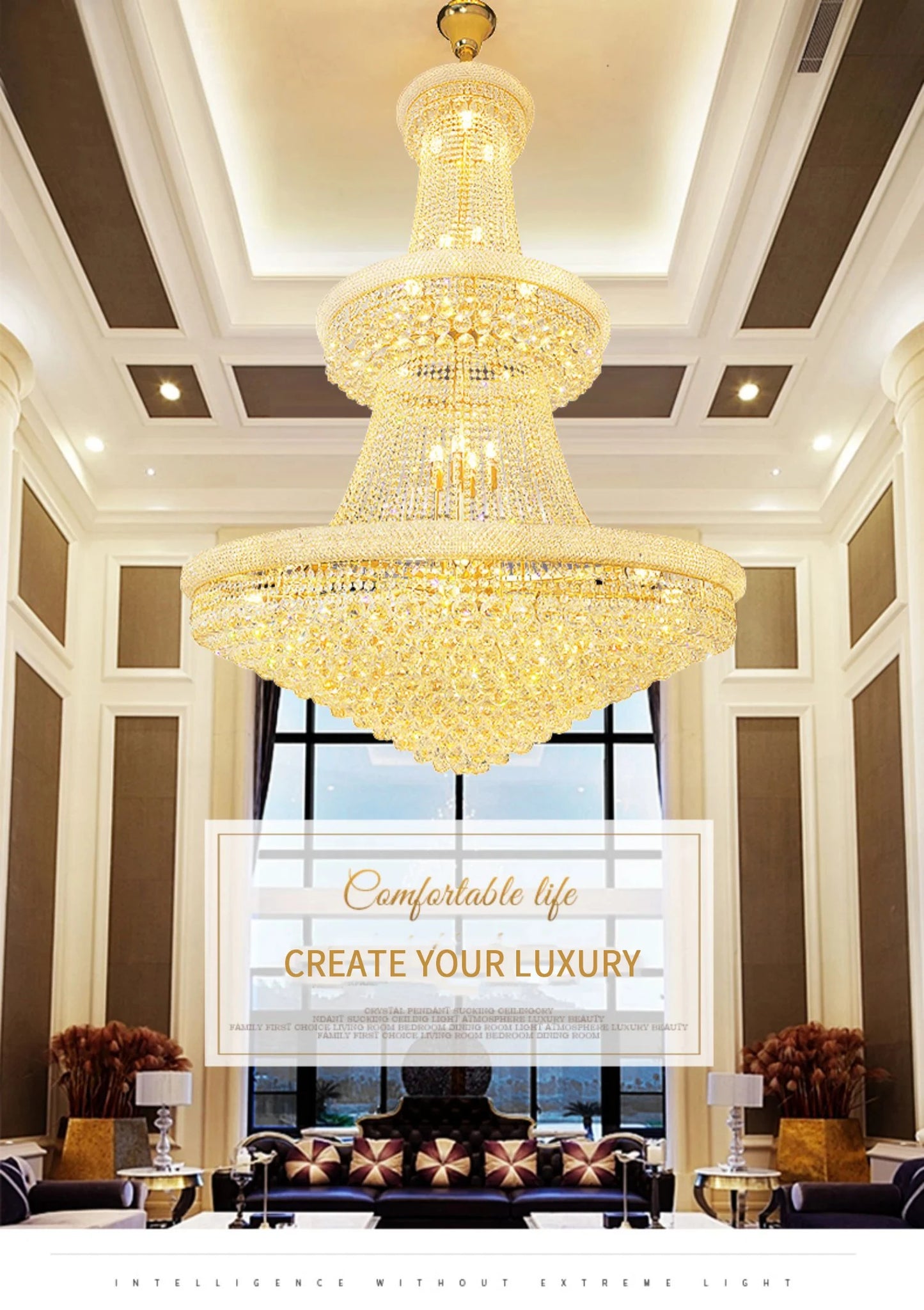 Luxury Living Room Crystal Chandelier Staircase European-Style Large Chrome Chandelier Hotel Lobby Villa High Ceiling Lighting