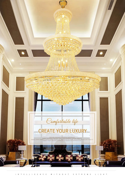Luxury Living Room Crystal Chandelier Staircase European-Style Large Chrome Chandelier Hotel Lobby Villa High Ceiling Lighting