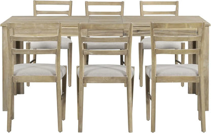 6 Pieces Dining Table Set with Bench, Rectangle Dining Table with 4 Upholstered Chairs & A Bench, Rubber Wood Dining Table Set