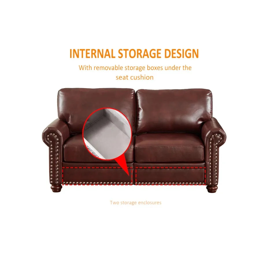 Living Room PU Leather Sofa with Storage Sofa 2+3 Sectional Burgundy Faux Leather Sofa Set For Home Office