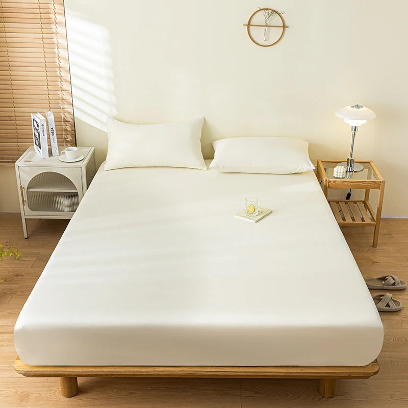 Waterproof Fitted Sheet Single Double Queen Size Mattress Cover Solid Color Fit Sheet 80x200 180x200 With Elastic Band Bed Sheet