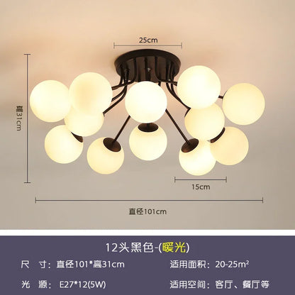 Nordic Milk White Glass Chandel Ceiling Lights for Living Room Bedroom LED Chandelier Kitchen Light Black Lighting Light Fixture