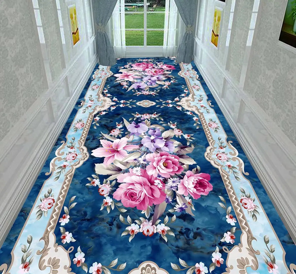 Luxury Classic Style Lobby Long Corridor Carpet Floral Wedding Passageway Large Area Rug Comfortable Washable Non-slip Floor Mat