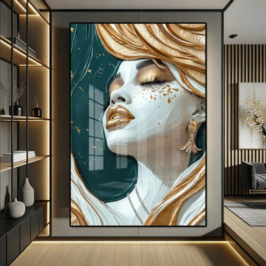 Elegant African Black Woman Wall Art Posters Print Luxury Gold Lip Gloss Gold Foil Turban Canvas Painting Living Room Home Decor
