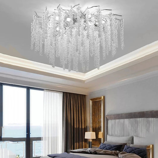 Silver Round Crystal Ceiling Chandelier Light For Bedroom Living Room Dining Kitchen Chrome K9 Crystal Ceiling Light Chandelier