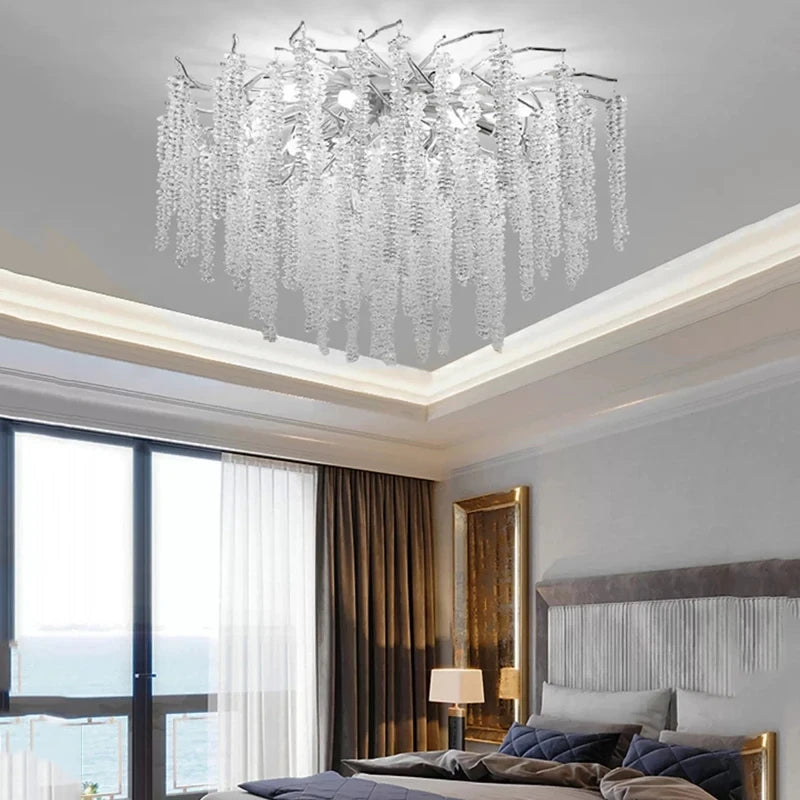 Silver Round Crystal Ceiling Chandelier Light For Bedroom Living Room Dining Kitchen Chrome K9 Crystal Ceiling Light Chandelier
