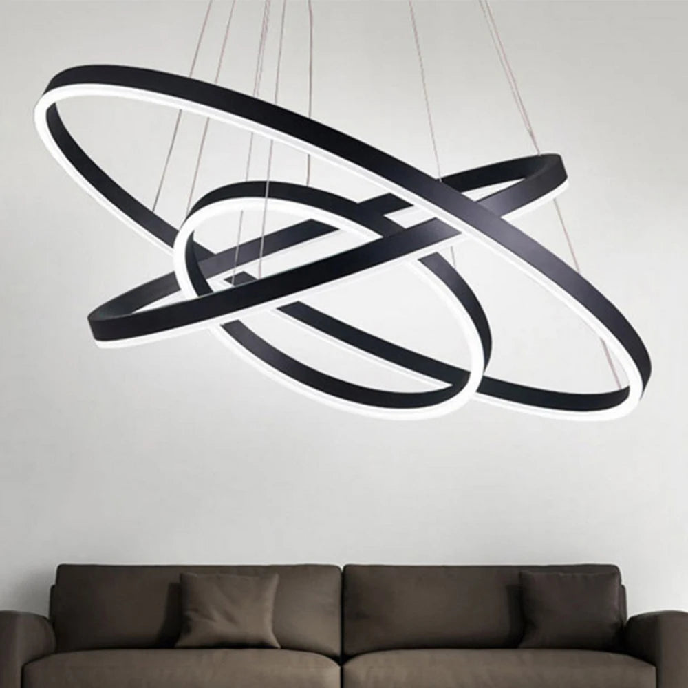 Modern LED pendant lights suitable for bedrooms, living rooms, and dining rooms. Circular ceiling chandelier, home lighting.