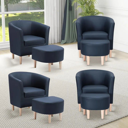 Accent Chair, Sherpa Chair White Fluffy Chair Teddy Barrel Chair with Ottoman Comfy ArmChair Footrest Set