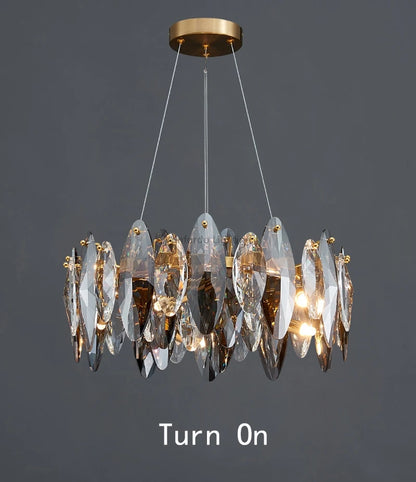 Modern Grey Clear Crystal Chandelier Light Luxury LED Lamp Fixture For Living Dining Room Winfordo Lighting
