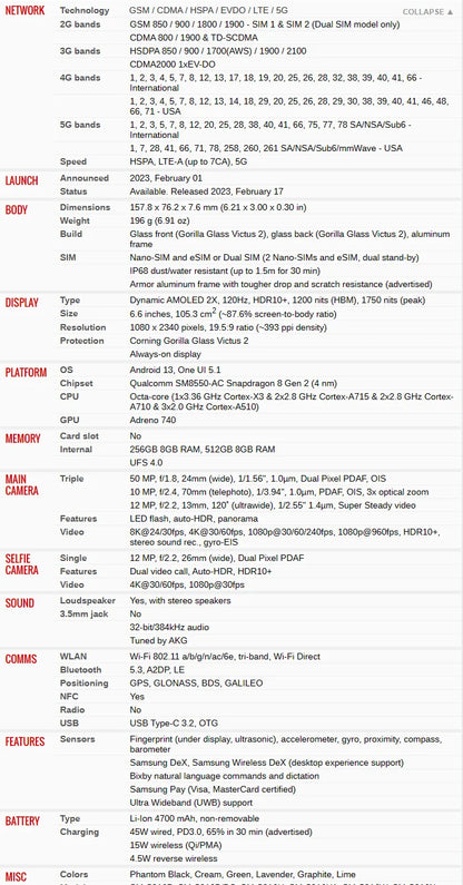 Samsung Galaxy S23+ S23 Plus 5G S916U1 S916B S916N S9160 6.6" AMOLED 8GB 256/512GB Snapdragon NFC Original Android Cell Phone
