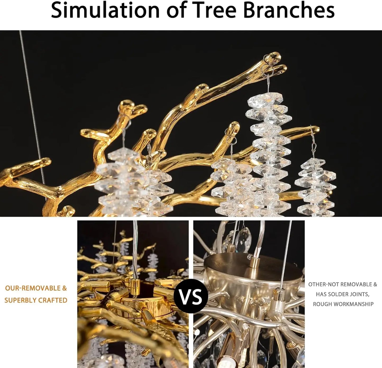 Modern Black Luxury Round Tree Branches Chandelier Lighting for Dining Room Bedroom Table K9 Large Luxury Chandeliers for Loyer