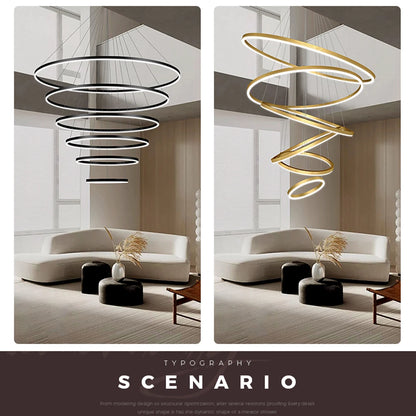 Modern LED pendant lights suitable for bedrooms, living rooms, and dining rooms. Circular ceiling chandelier, home lighting.