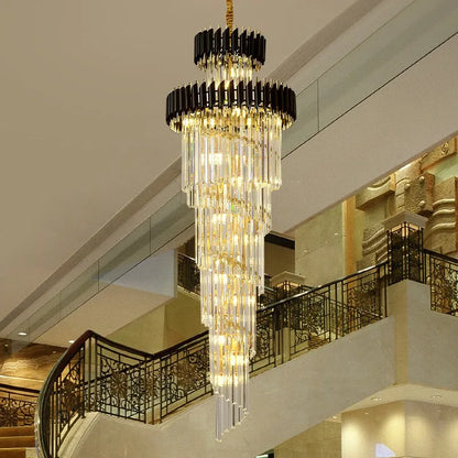 Post modern chandeliers, gold light luxury staircase lights, villa lights, black crystal lights, corner staircase 3-meter long l