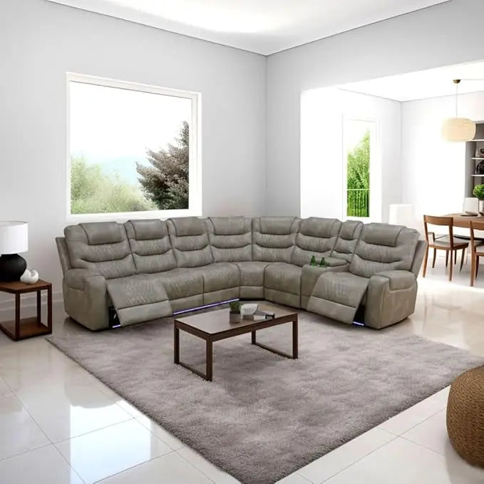 Power Reclining Sectional Sofa USB Chargers and Storage Console, Leather Recliner Sofa for Living Room Furniture Set