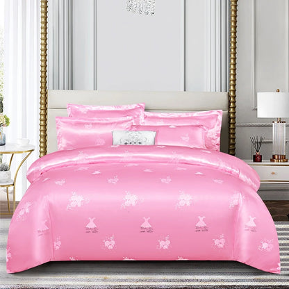 Floral Jacquard Satin Duvet Cover Set Queen 3 Piece Luxury Silk Like Bedding Comforter Covers with Zipper Closure & Corner Ties