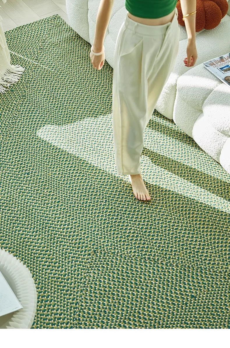 Green Hand Woven Cotton Carpet Living Room Light Luxury Modern Villa Area Rug Decor Home Study Non-slip Mat Bedroom Rug Large
