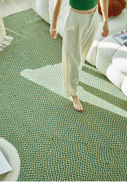 Green Hand Woven Cotton Carpet Living Room Light Luxury Modern Villa Area Rug Decor Home Study Non-slip Mat Bedroom Rug Large