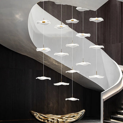 Led Staircase Pendant Lamp Modern Circular Lotus Leaf Living Room Chandelier Designer Villa Style Large Penthouse Chandelier