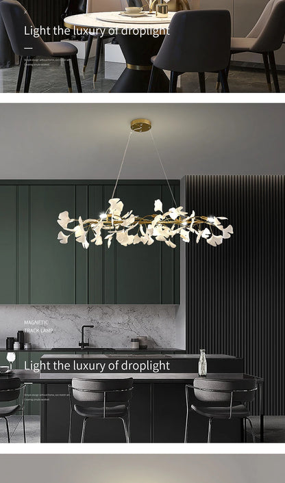 Nordic gingko leaf LED chandelier modern Kitchen living room Bedroom Dining room round interior loft ceiling hanging light