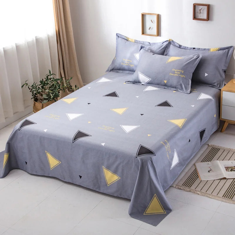 Abstract Geometric Stripe Lines Flat Sheet 3 Pieces 100% Cotton Bed Sheet Soft Comfortable Bedding for Guestrooms and Bedroom