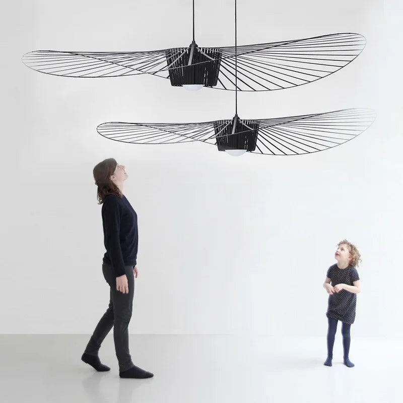 Nordic Vertigo Straw Hat Pendant Lights French Fabric for Restaurant Artistic and Creative Living Room Bedroom Hoom Decor Lamp