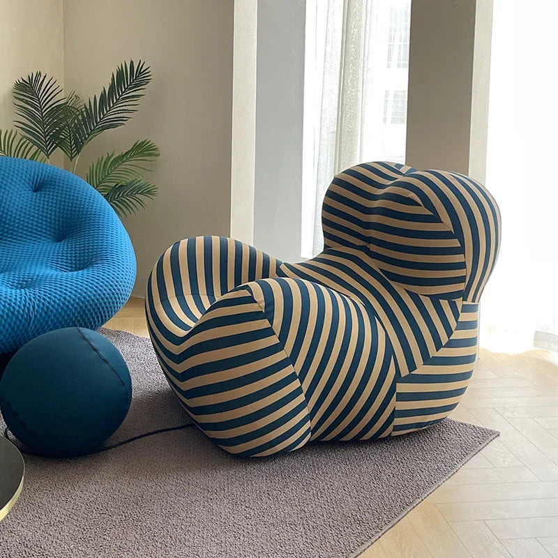 Luxury Mom's Embrace Bean Bag Sofa with Ottoman Modern Striped Cozy Seating for Living Room Bedroom Lounge Chair Decor Furniture