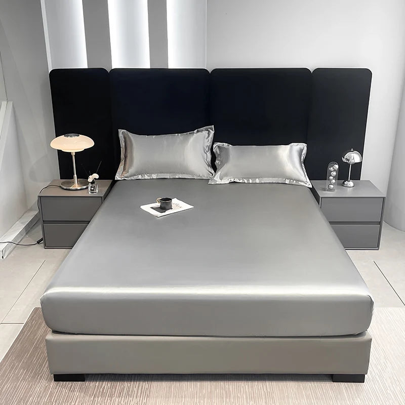 Rayon Satin Waterproof Fitted Sheet Silky Solid Color Bed Sheet Elastic Band Sheets Smooth Bedsheet Mattress Cover