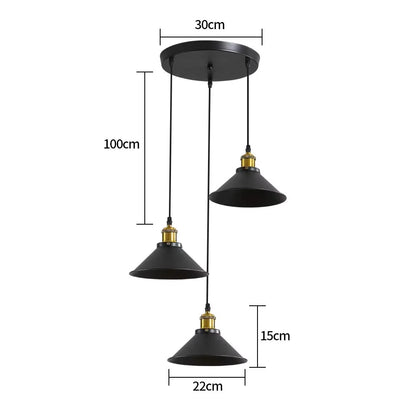 3 Lights Vintage Industrial Pendant Light, Metal Edison Design,Black Metal Hanging Chandeliers,E27 Ceiling Lighting for Kitchen