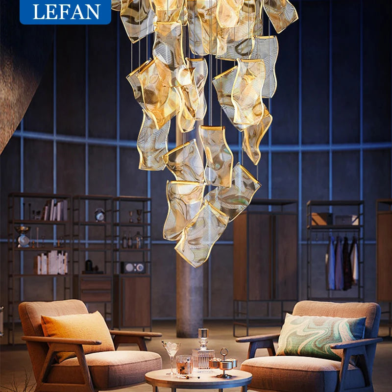 Light Guide LED Modern Chandelier living room decor lighting Duplex Rotating Stairs Pendant Lamp Dining room Hanging Lights